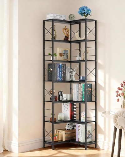 Tier corner bookshelf wall - 7-tier,